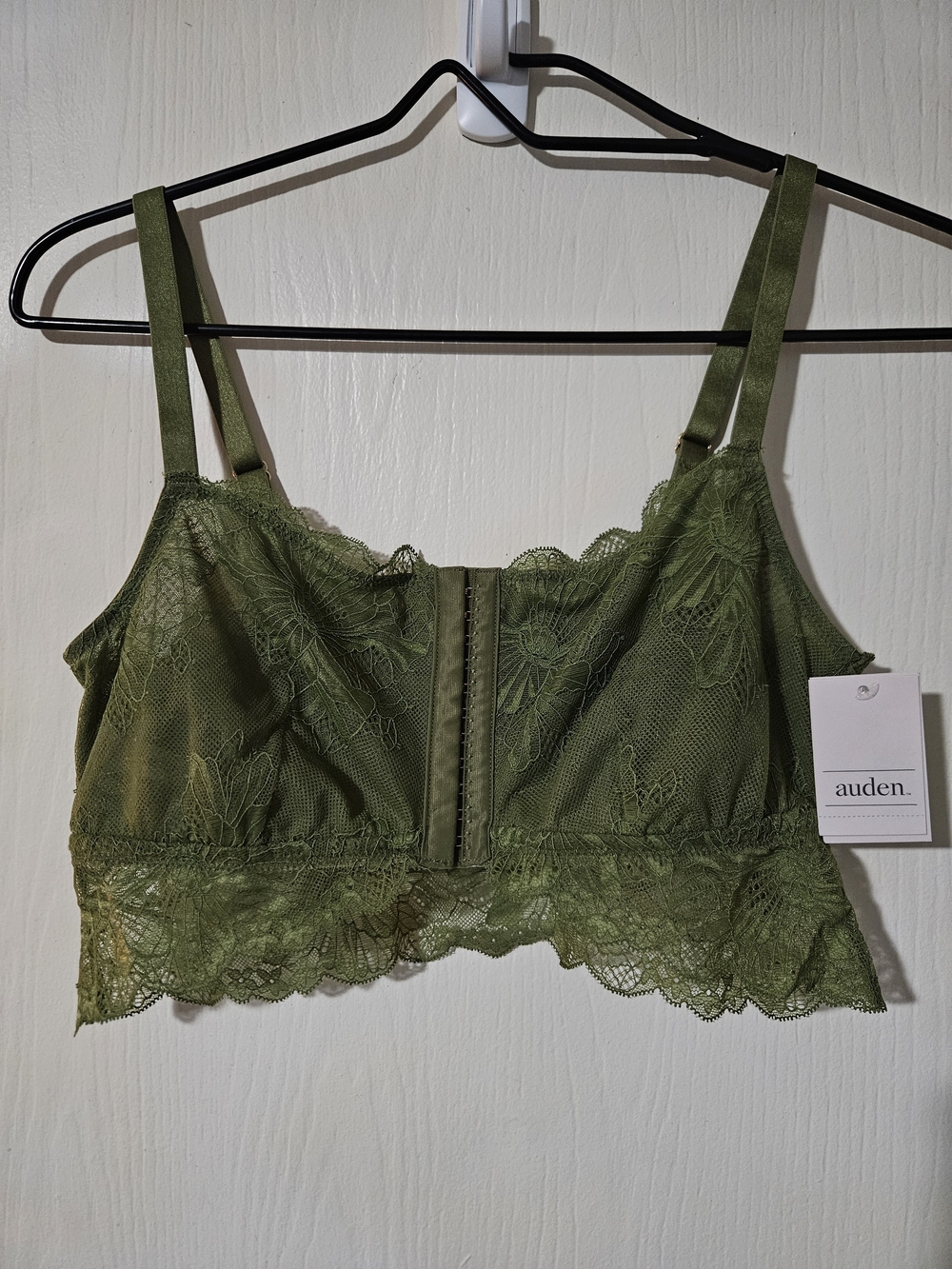 Auden Olive Green Lace Bralette with Front Hooks